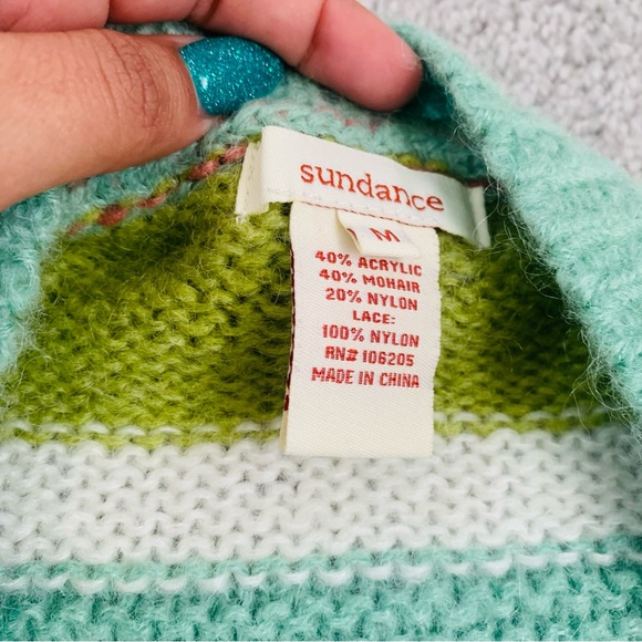 EUC ANTHRO SUNDANCE KNIT MOHAIR BLEND PATCHWORK LACE SWEATER - Picture 2 of 2